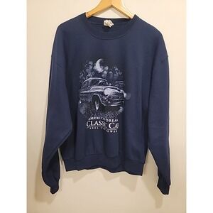 Vintage‎ Classic Car Sweatshirt Adult Large Navy Blue American Dream Muscle Car